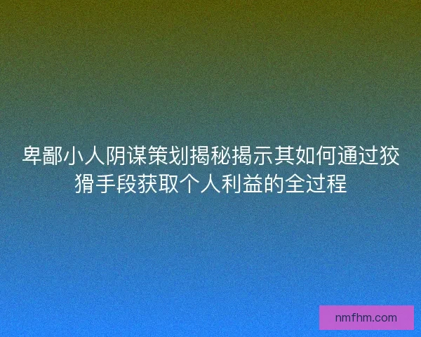 卑鄙小人阴谋策划揭秘揭示其如何通过狡猾手段获取个人利益的全过程
