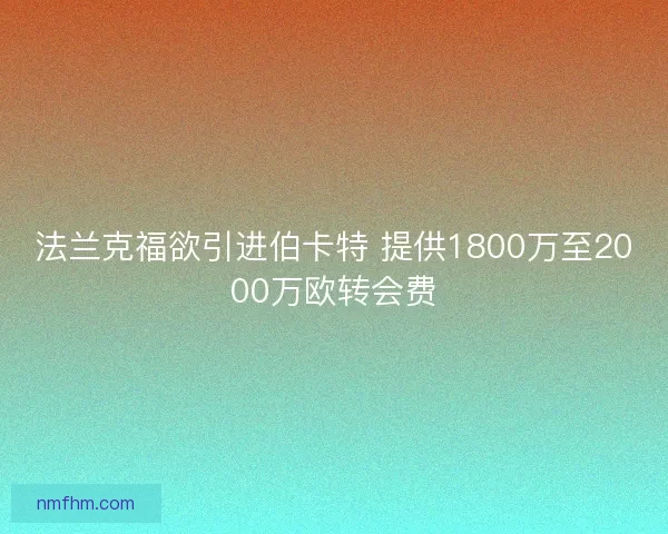 法兰克福欲引进伯卡特 提供1800万至2000万欧转会费 法兰克福欲引进伯卡特 提供1800万至2000万欧转会费